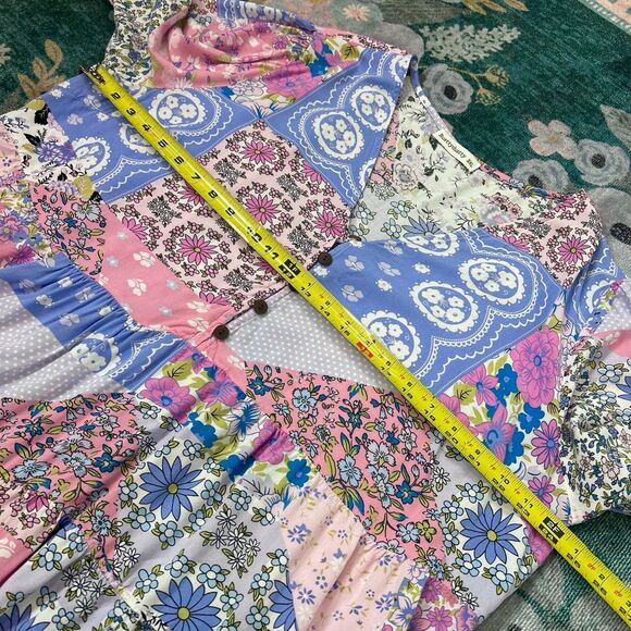 Rusttydustty Dress 3XL Purple V-Neck Short Sleeve Tiered Floral Mini Patchwork - Picture 14 of 15